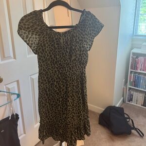 green and black Leopard print dress